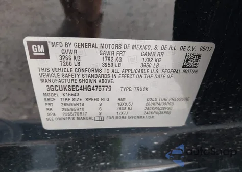 2017 Chevrolet Silverado 1500 2Lz from USA, damaged, VIN 3GCUKSEC4HG475779